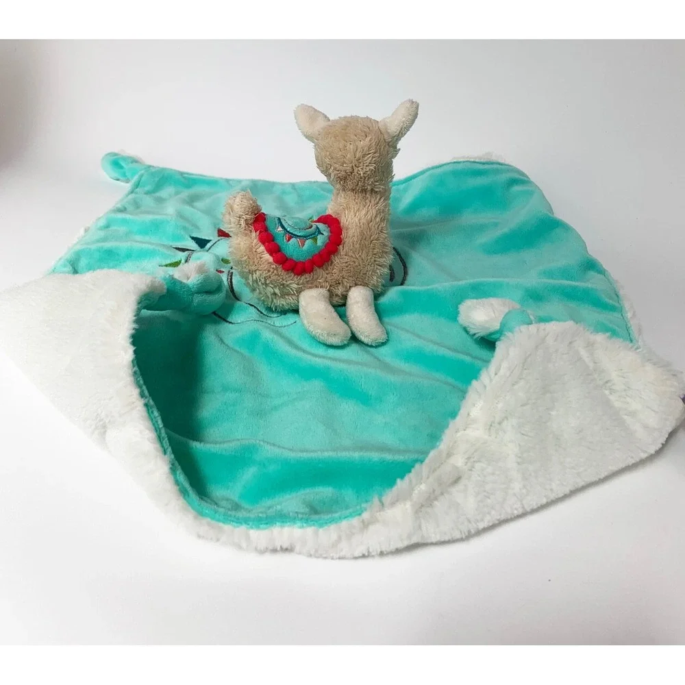 Mary Meyer Baby Llama Lovey Plush Security Blanket Green Knotted Corners Alpaca